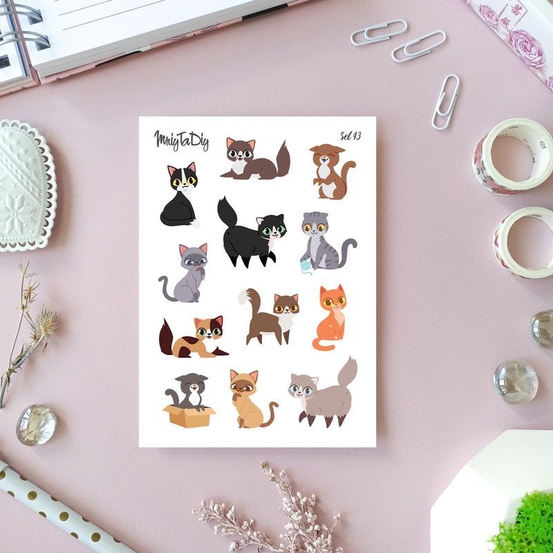 Стікери наклейки MriyTaDiy Set 43, "Котики" 10х15 см MTD-0154 фото
