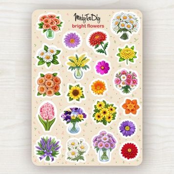 Стікери наклейки авторські MriyTaDiy BRIGHT FLOWERS 10х15 см MTD-1289 фото