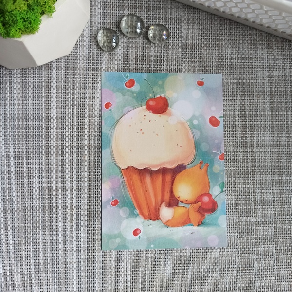Вітальна листівка "Білочка і кекс" MTD-0221 фото