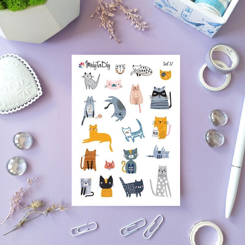 Стікери наклейки MriyTaDiy Set 12, "Смішні коти" 10х15 см MTD-0057 фото
