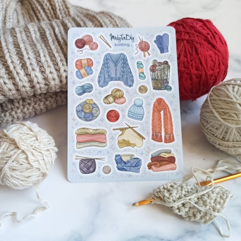 Стікери наклейки авторські MriyTaDiy KNITTING 10х15 см  MTD-0202 фото