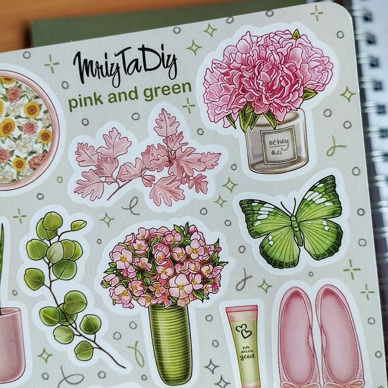 Стікери наклейки авторські MriyTaDiy PINK AND GREEN 10х15 см MTD-0422 фото