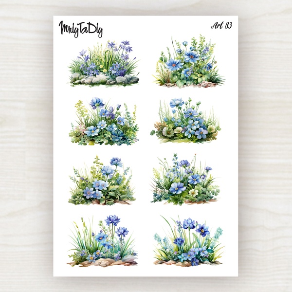Стікери наклейки MriyTaDiy ART 83 "Блакитні весняні квіти" 10х15 см MTD-0575 фото