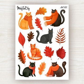 Стікери наклейки MriyTaDiy ART 160 "Осінні котики" 10х15 см MTD-1261 фото