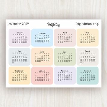 Стікери наклейки MriyTaDiy BIG EDITION календар на 2027 рік англійською мовою пастельні MTD-1305 фото