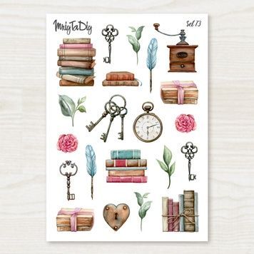 Стікери наклейки MriyTaDiy Set 73, "Книги та ключі" 10х15 см MTD-0207 фото
